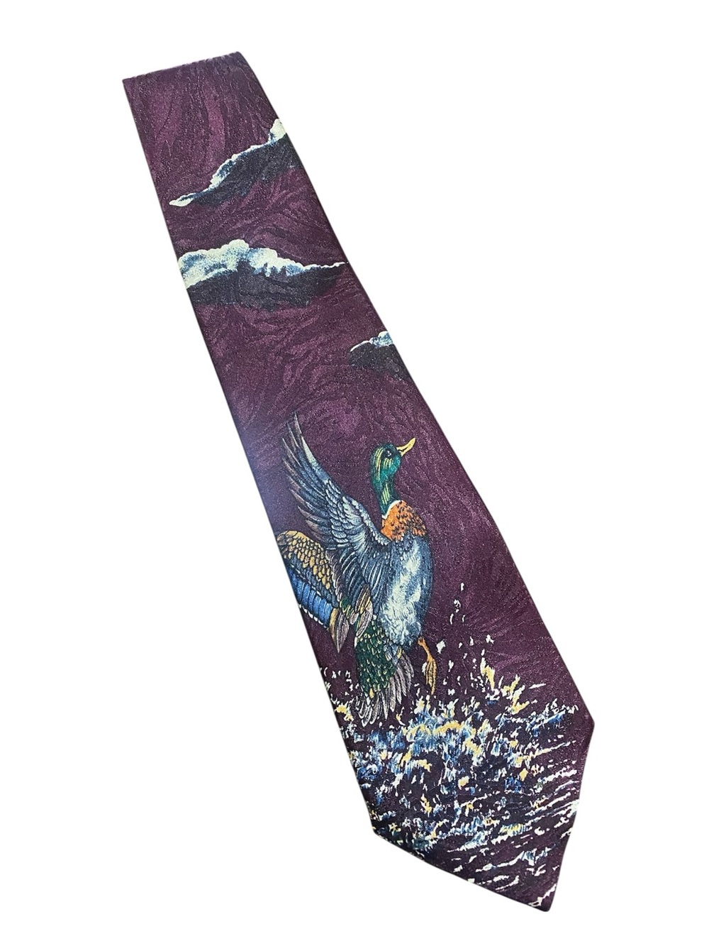 Stuart Ashley Mallard Hunting Duck Novelty Nature Necktie Silk Look Purple 56”
